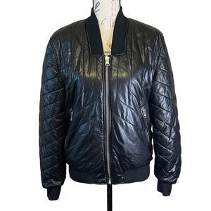 Blank NYC Black Vegan Leather Reversible Red Camo Coat